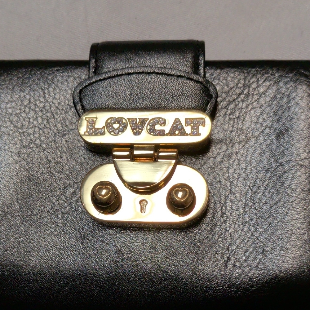 LOVCAT Black Leather Compact Wallet with Gold Hardware - Picture 2 of 8